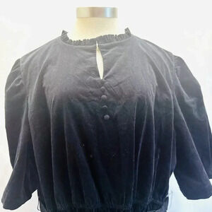 New DRAPER JAMES Women Half Sleeve Keyhole Corduroy Black A Line Midi Dress XXL